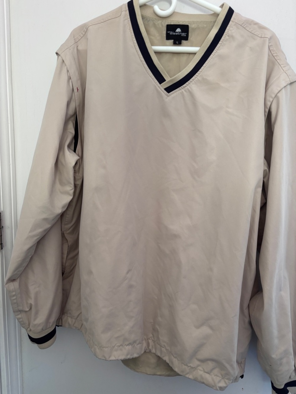 The Weather Co V-Neck Beige Pullover Removable Sleeve, Toggle Bottom Large